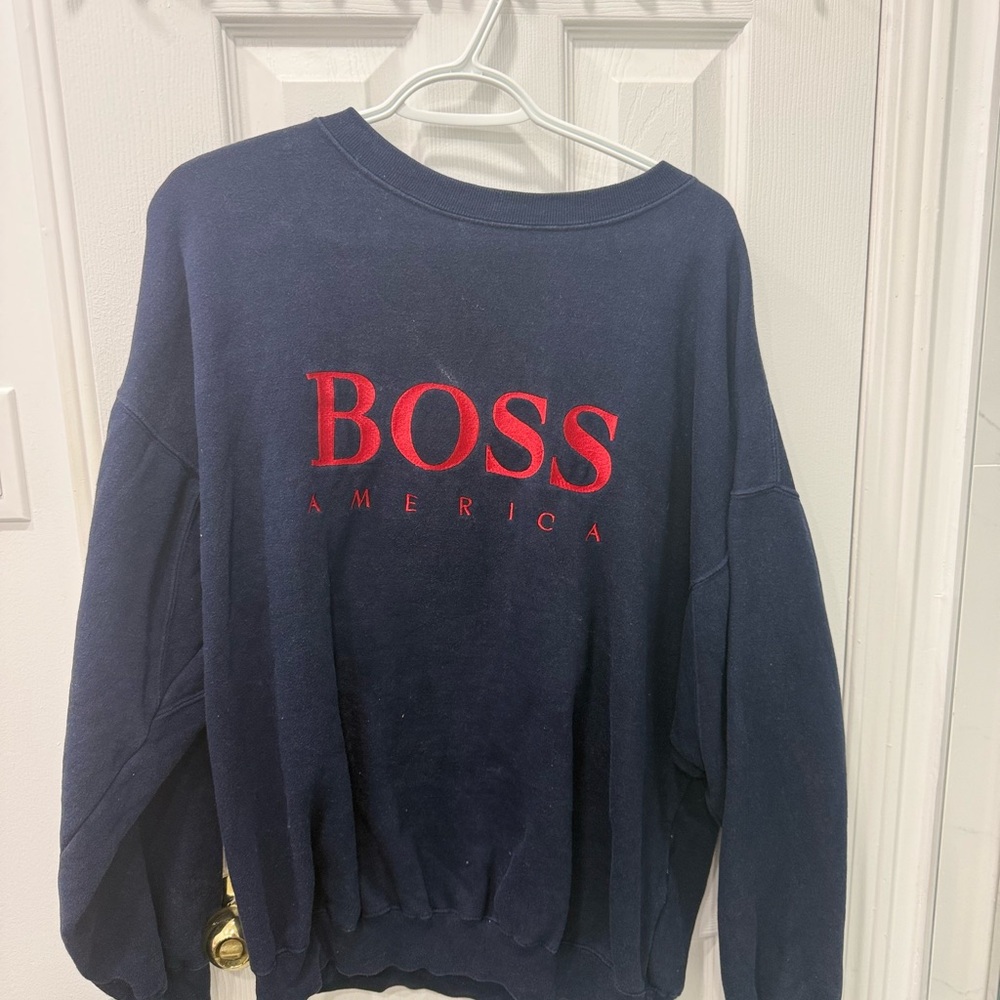 BOSS Crewneck Sweater in Navy and Red